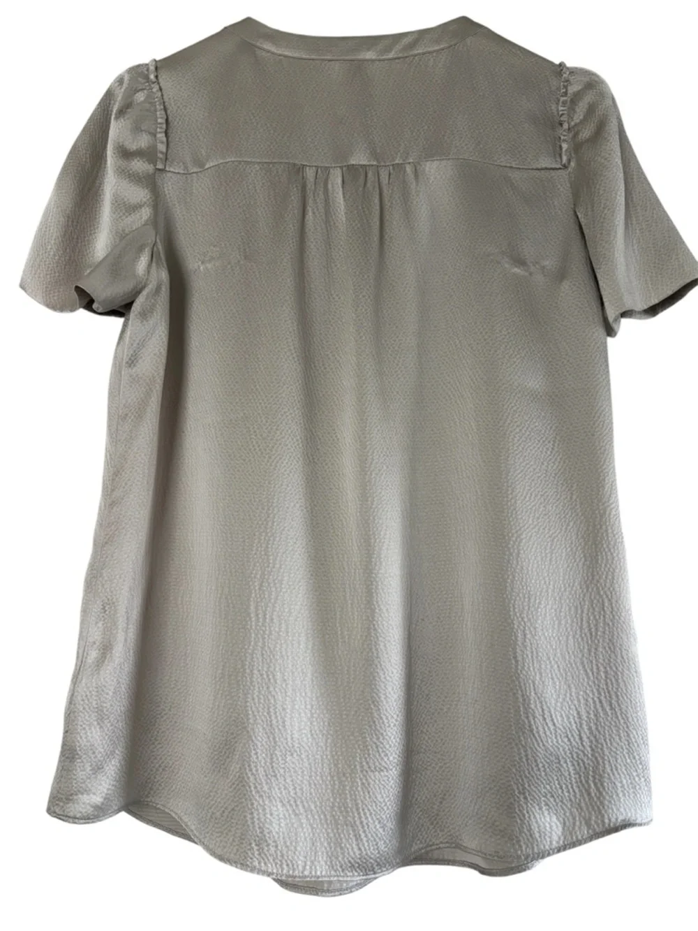 J.Crew Taupe Textured Ruffle Silk Short Sleeve Blouse - Size 2